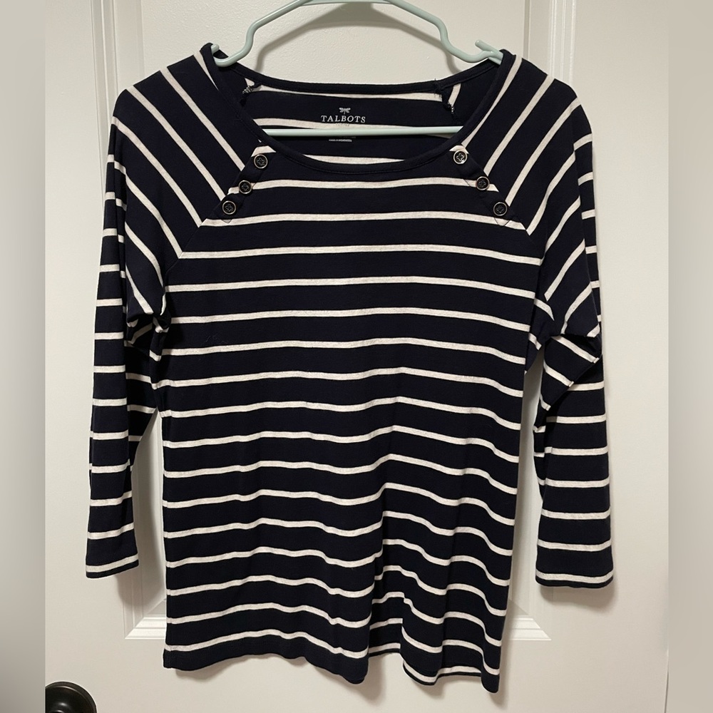 Talbots Large Petite Navy & White Sailor Top